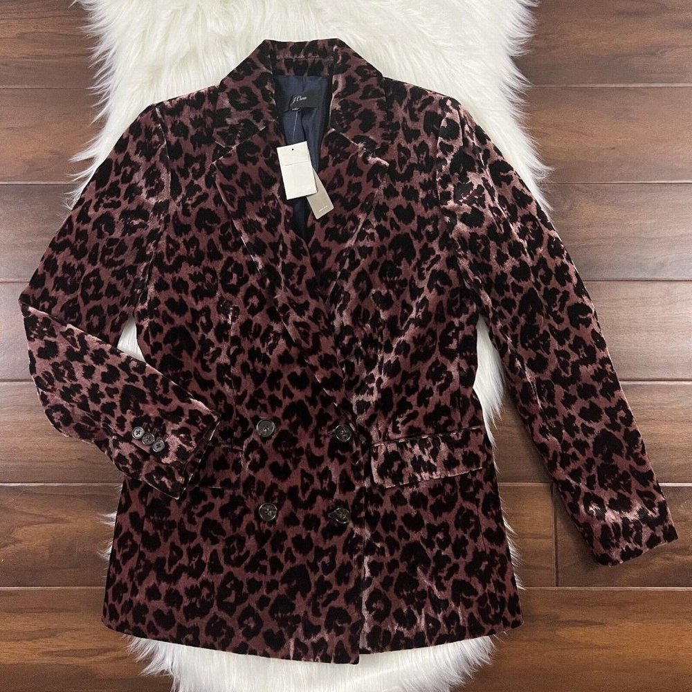 J.‎ Crew Size 2 Velvet Leopard Print Drapey Double Breasted Blazer Jacket